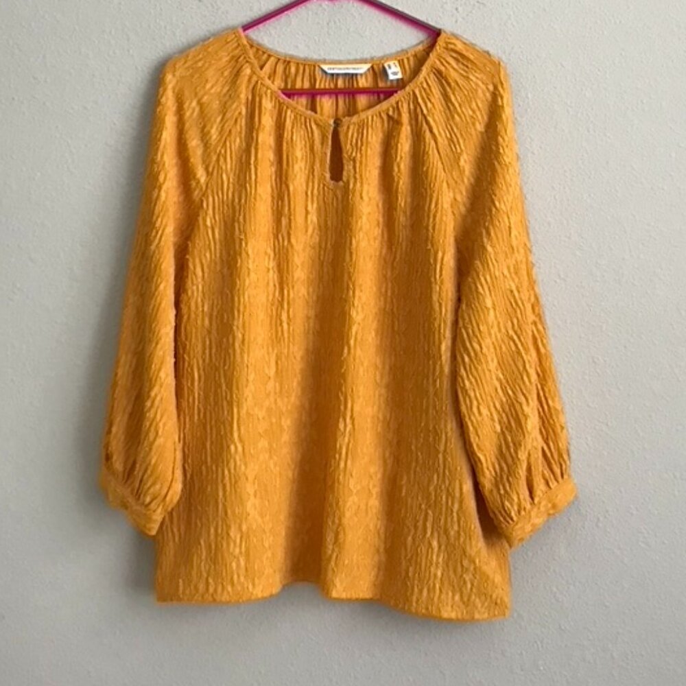 Denim & Co. Canyon Retreat Raglan Slv Top w/ Keyhole Neck -Gold (Sz) a613735 - Picture 1 of 6